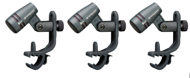 Sennheiser 3-Pack E 604 cardioid dynamic instrument microphone set with clips and pouches