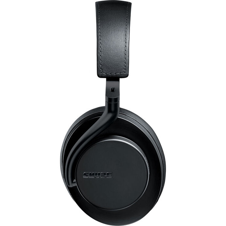 Shure AONIC 50 Gen 2 wireless noise cancelling over-ear headphones, sleek black design, side view.
