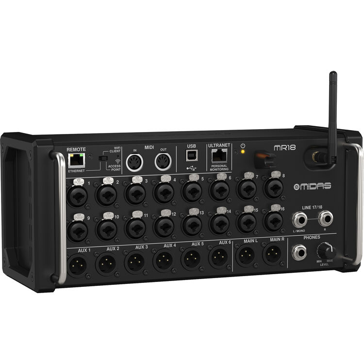 Midas MR18 18-Input Digital Mixer for iPad and Android Tablets front view