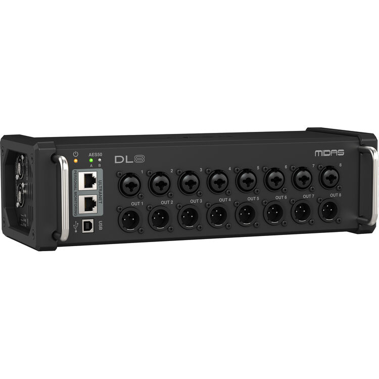 Midas DL8 PoE-Powered 8x8 Stage Box with MIDAS PRO Preamps front view