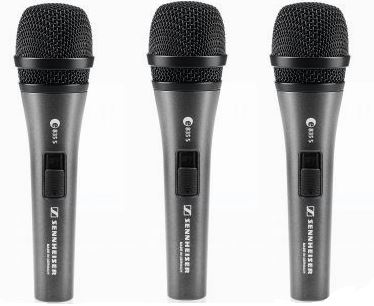 Sennheiser 3-Pack E 835-S cardioid dynamic handheld microphone set with on/off switch