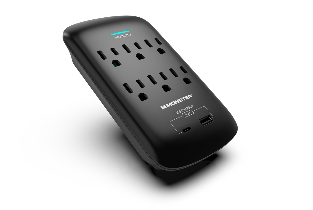 MONSTER POWER Wall Tap Surge 6 AC 1 USB-C 1 USB A White