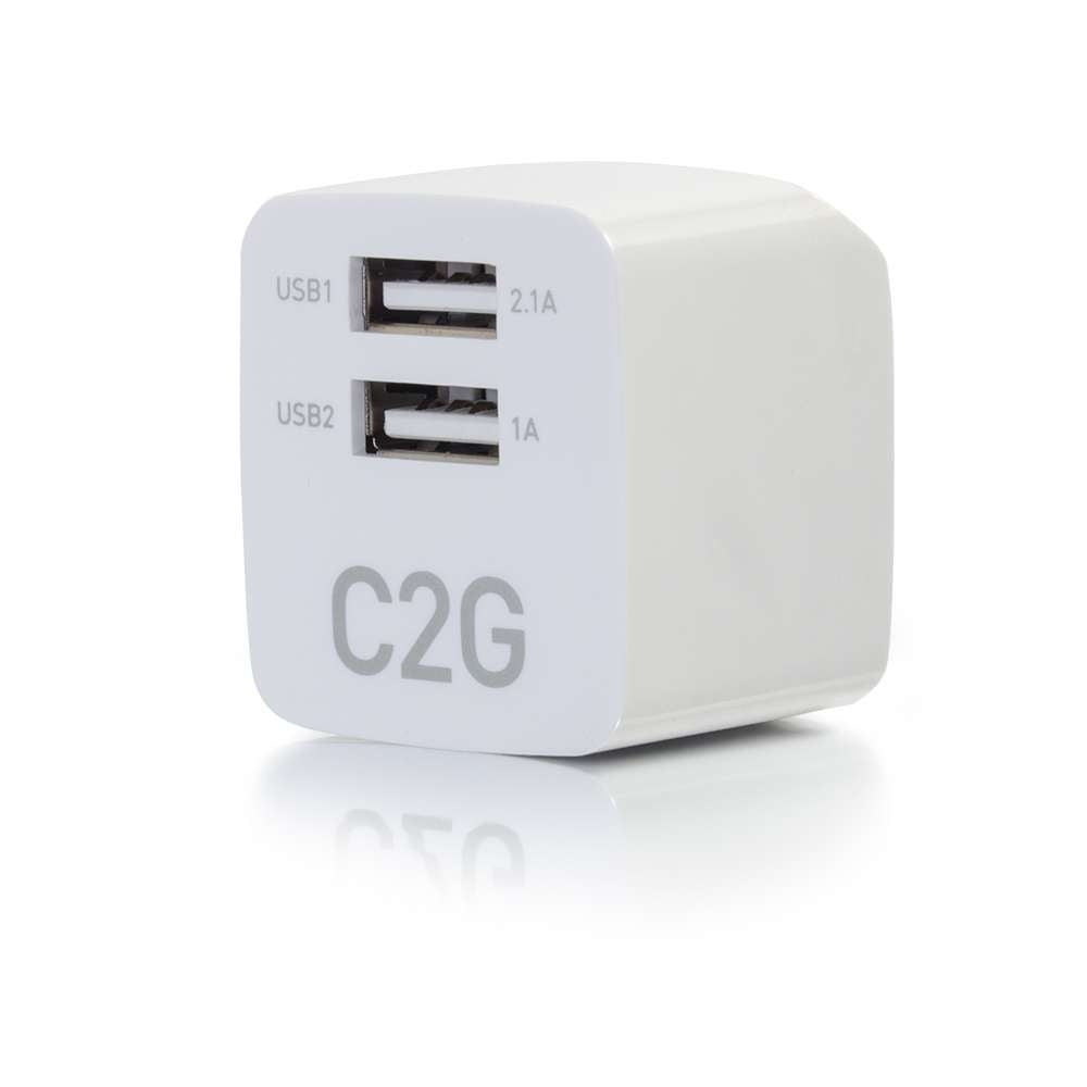 C2G 2-Port USB Wall Charger - AC to USB Adapter, 5V 2.1A Output