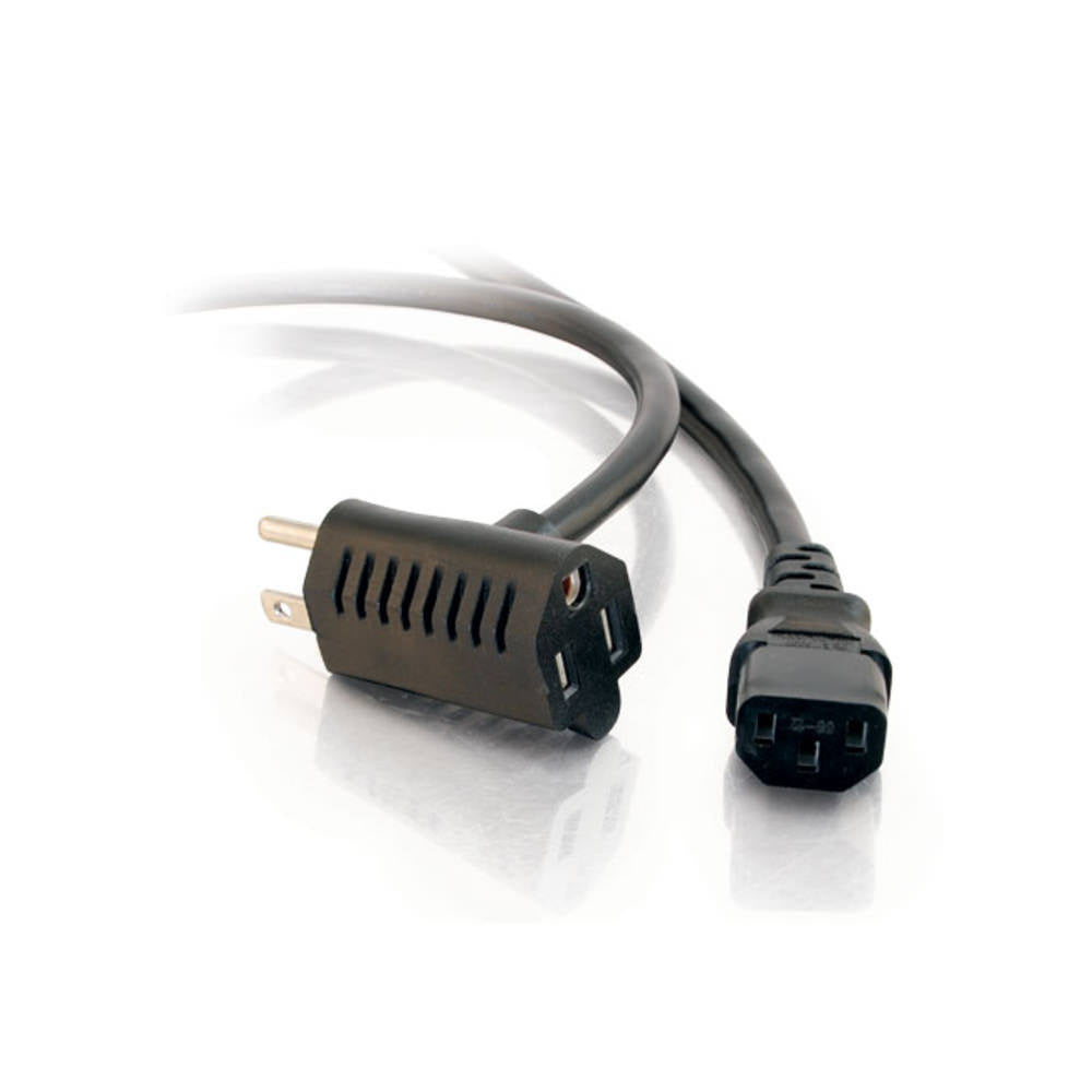 C2G 3ft (0.9m) 16 AWG Universal Power Cord With Extra Outlet - LIMITED AVAILABILITY