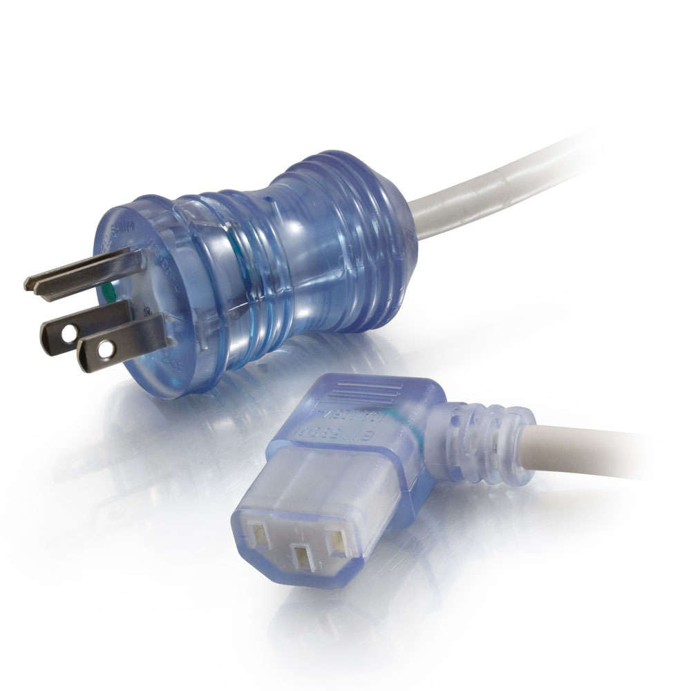 C2G 15ft (4.6m) 16 AWG Hospital Grade Power Cord (NEMA 5-15P to IEC320C13R) - Gray with Clear Connectors