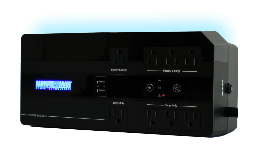MINUTEMAN Ups 600va Usb 4-Bat/4-Surge Outlets, Usb Chargers