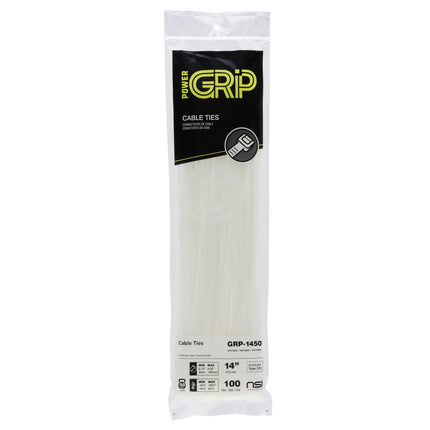 POWER GRIP Cable Tie Natural 14" 50lb 100pk