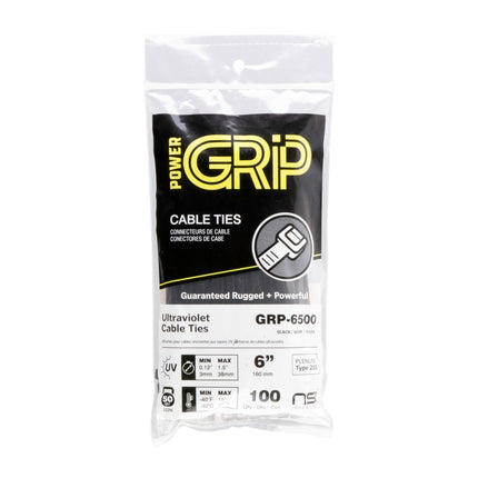 POWER GRIP Cable Tie Black 6" 50lb 100pk