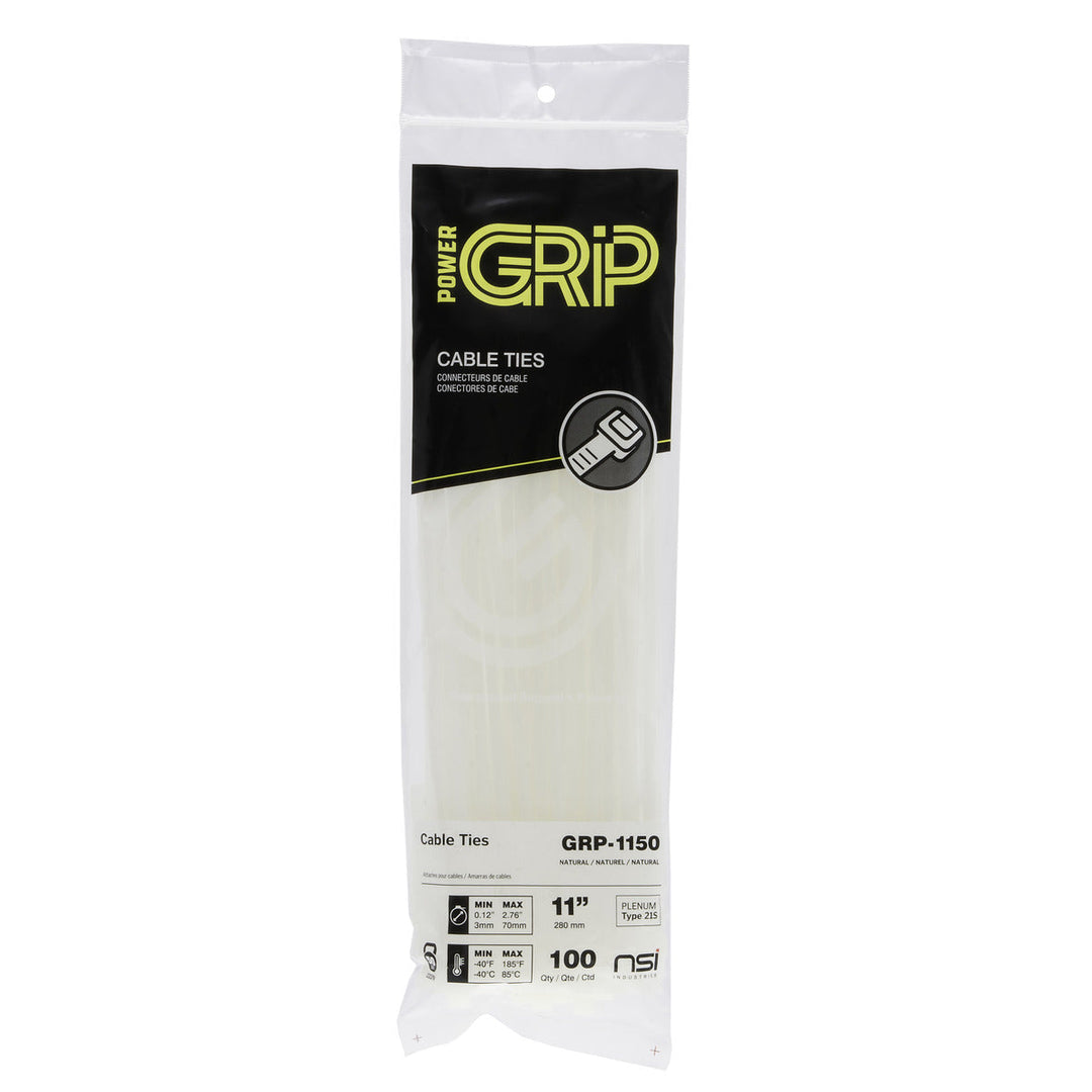 POWER GRIP Cable Tie Natural 11" 50lb 100pk