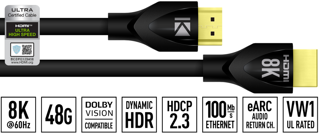 KEY DIGITAL 8K 48G HDMI Cable 3' /0.9m Ultra High Speed