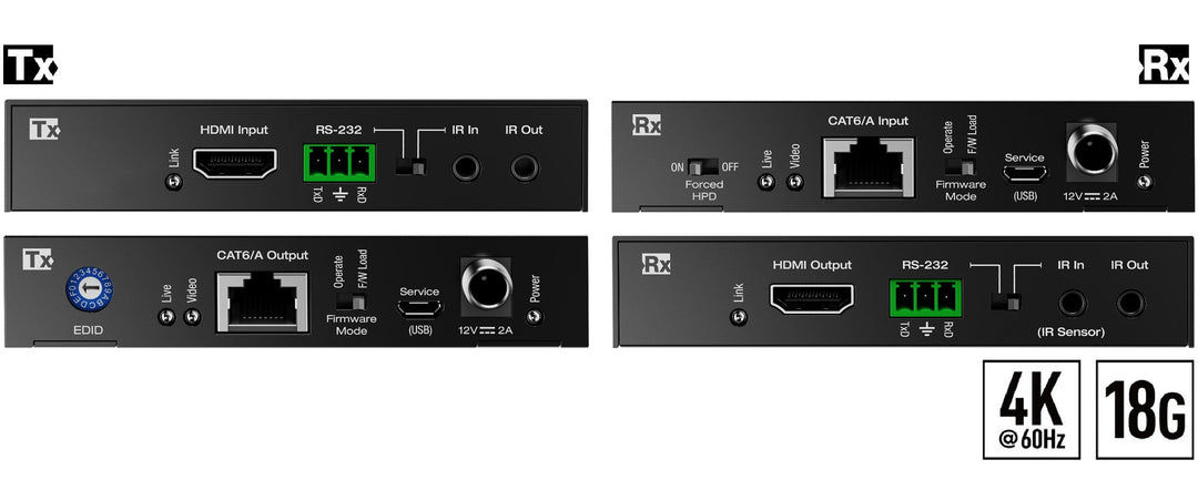 KEY DIGITAL 4K 18G HDMI Over 50m / 164' Cat5e/6 Extender TX And RX Kit With Hdr, Power Over Cat, IR Or RS-232