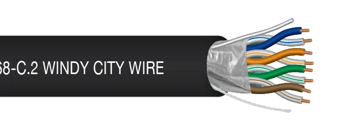 Windy City Wire CAT6ASP-BLK 23 AWG 4 Pair Bare Copper, Shielded Plenum Cat6A, Black 1,000 ft