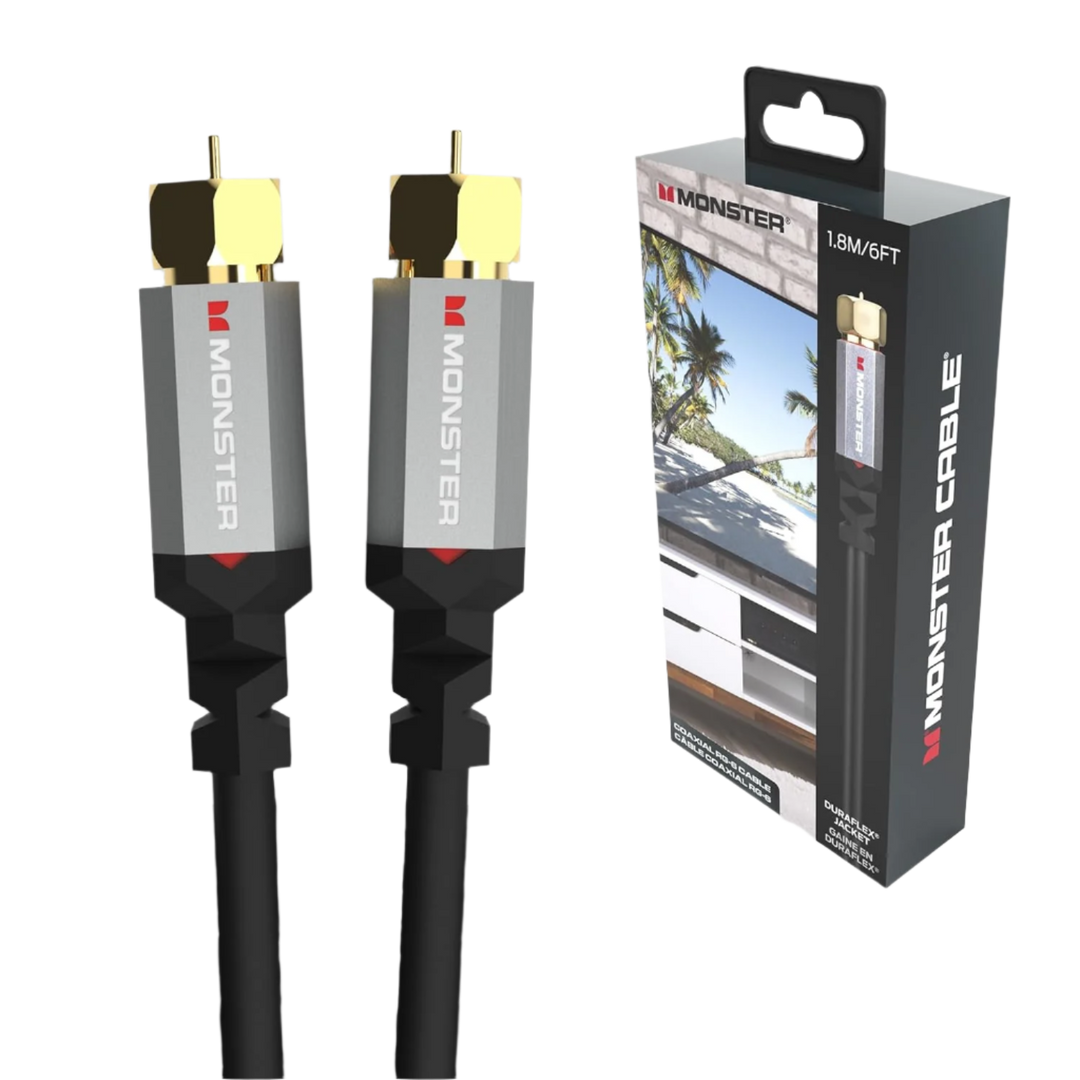 MONSTER AV 6' Gold Plated F-Pin Connector Duraflex Coaxial Cable Alumnium Extruded Shell